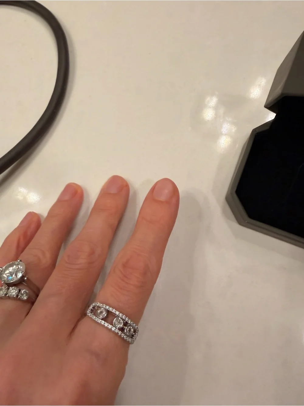 Silver Band Ring with Black Accents - Unbranded